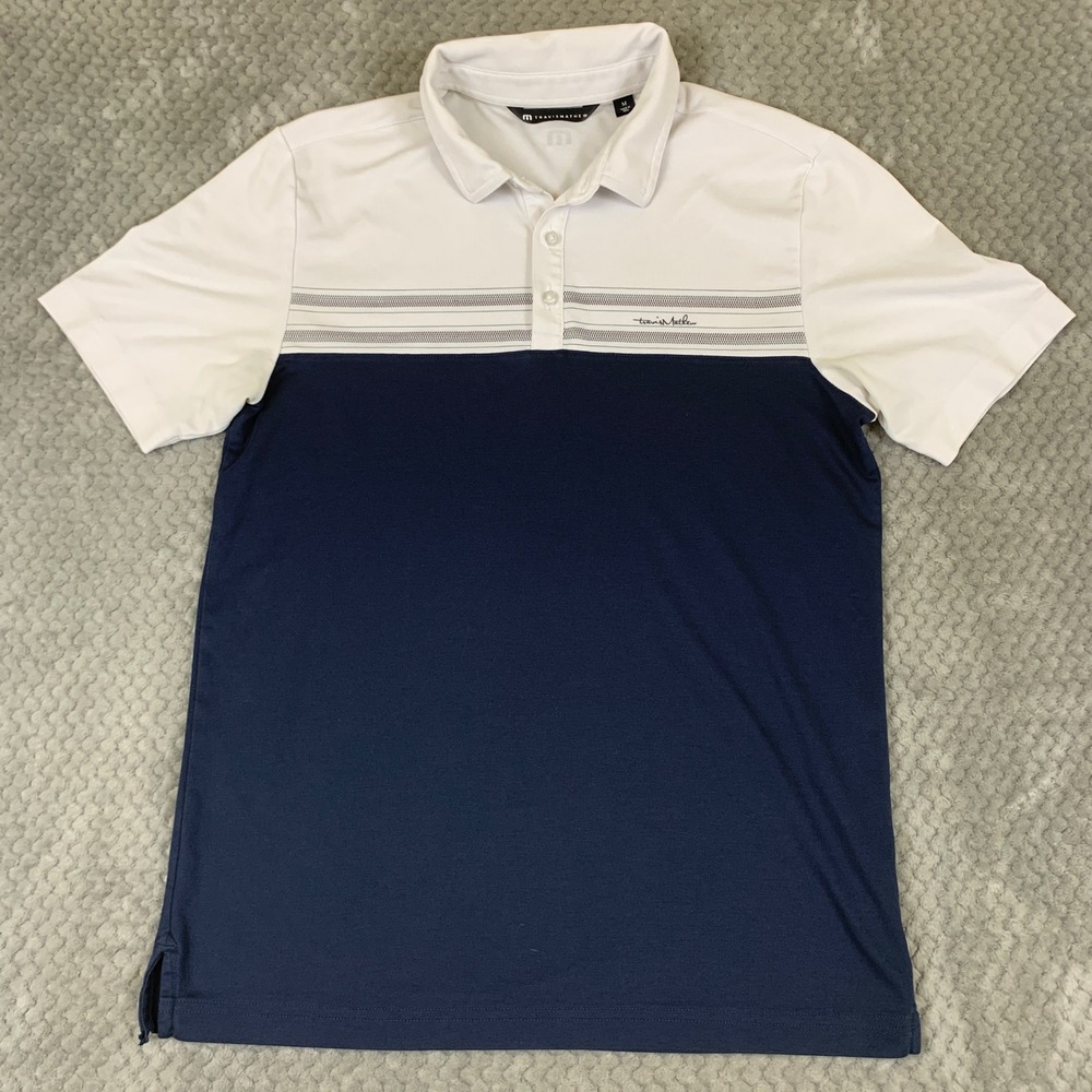 TravisMathew Polo Shirt Mens M Navy White Colorblock Golf Performance 1MAA384